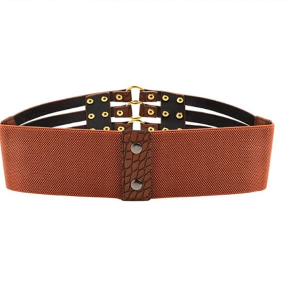 Womens Faux Leather 5 Metal Rings Wide Waist Belt - Picture 5 of 6